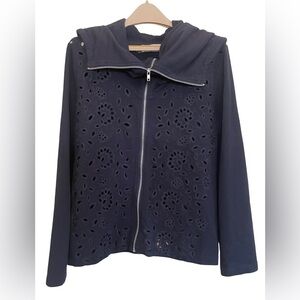 Johnny Was 4 Love & Liberty Eyelet Oversized Hood Zip Up Sweatshirt Medium Boho